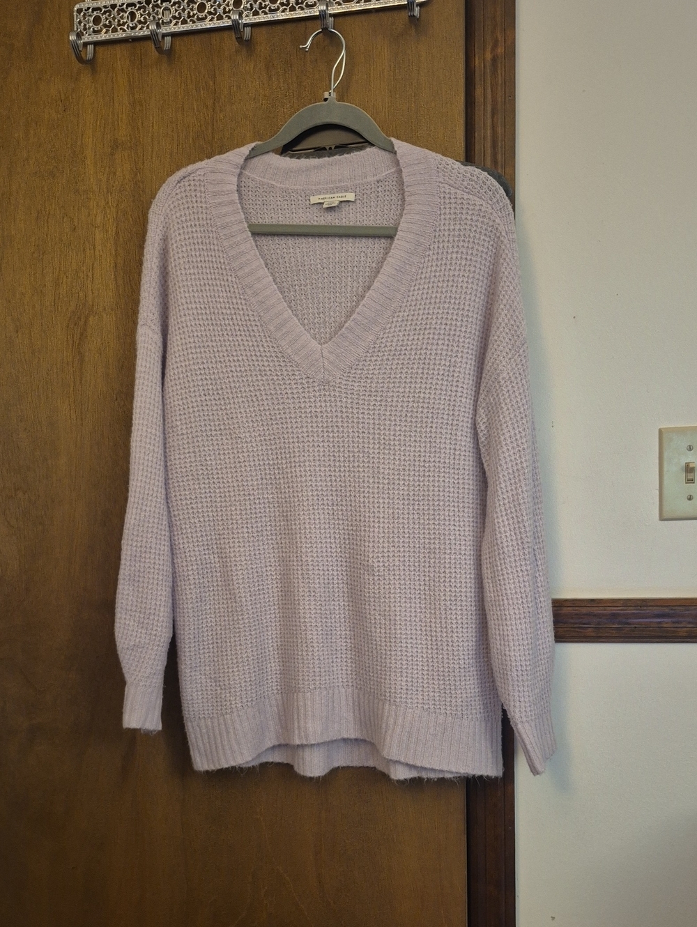 American Eagle Outfitters Light Lavender V-Neck Knit Sweater